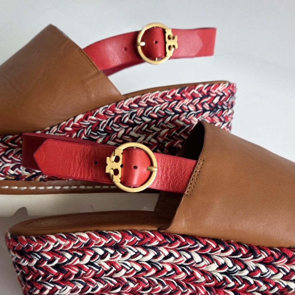 Tory Burch Miranda Espadrille Wedge Platform Leather Sandals With Box, Size 10.5 - Picture 12 of 16